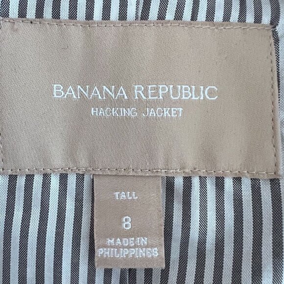 Banana Republic Black Wool H acking Jacket Blazer Sz 8 Tall Black Elbow patches - Picture 10 of 14